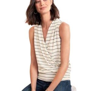 Garnet Hill Banded Surplice Knit Tank Sz M Striped